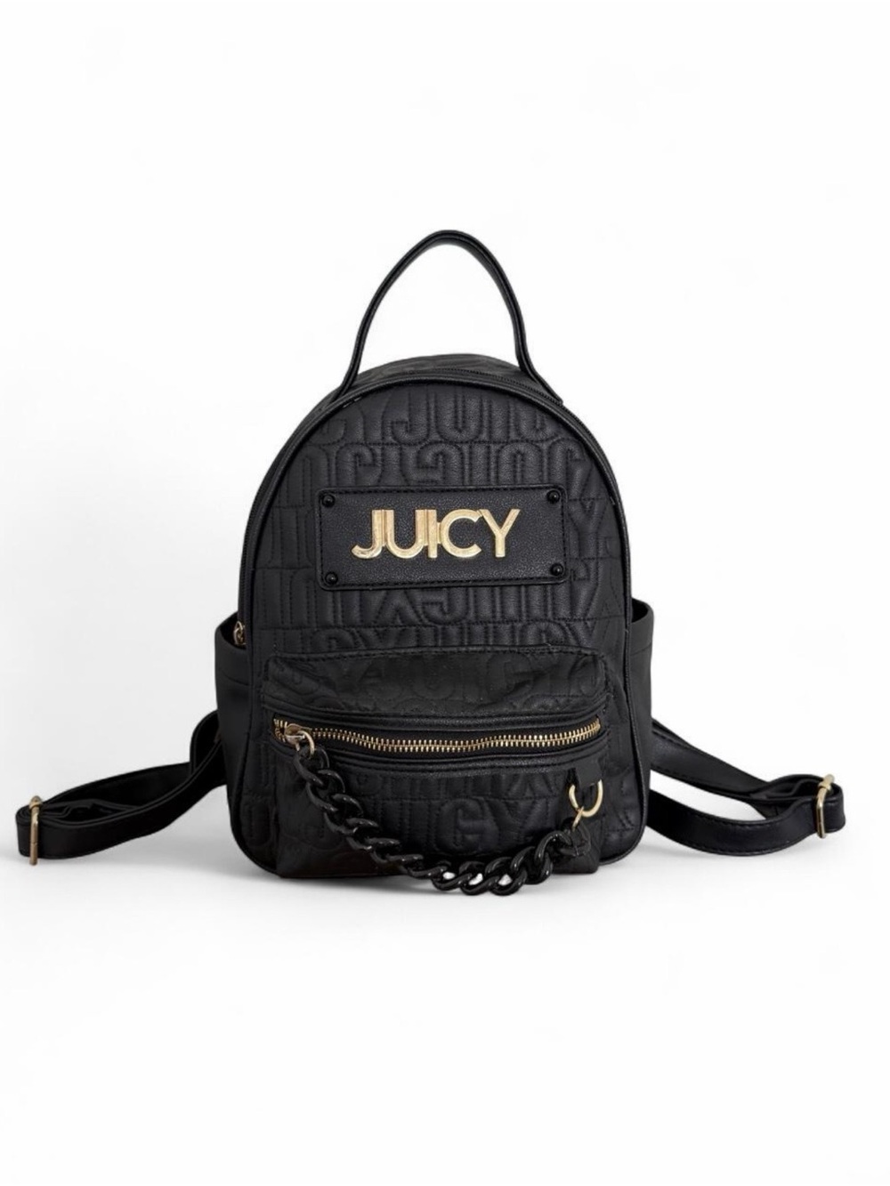 Juicy Couture Black Quilted Mini Backpack with Gold JUICY Plaque